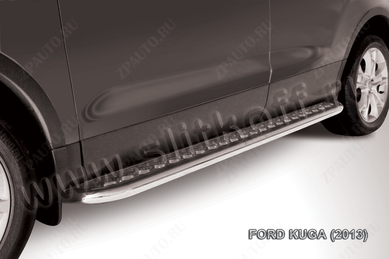 Защита порогов d57 с листом Ford Kuga (2012-2016) Black Edition, Slitkoff, арт. FKG13-007BE