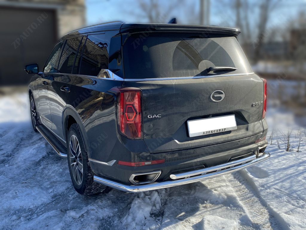 Защита заднего бампера полноразмерная  двойная d-60+43  для автомобиля GAC GS8 2021-наст.вр. арт. GGS8_3, 
Технотек