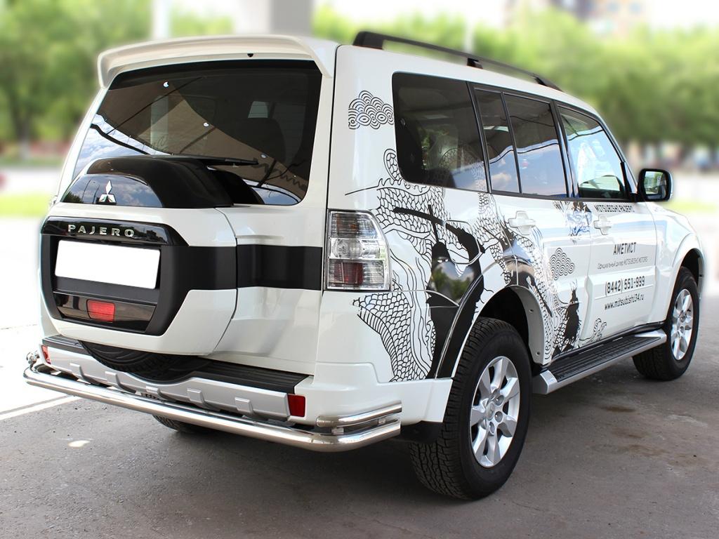 Защита заднего бампера "Волна" d 60+43 для автомобиля Mitsubishi Pajero 4 2015-наст.вр., Технотек, арт. МР2015_2.2