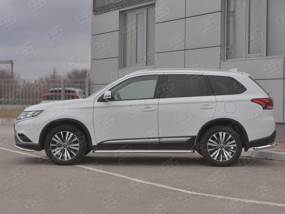 Пороги труба  d42 с листом(Лист нерж, проф. нерж) (вариант 3) MOL-0032073 для автомобиля MITSUBISHI Outlander 2018-, Slitkoff