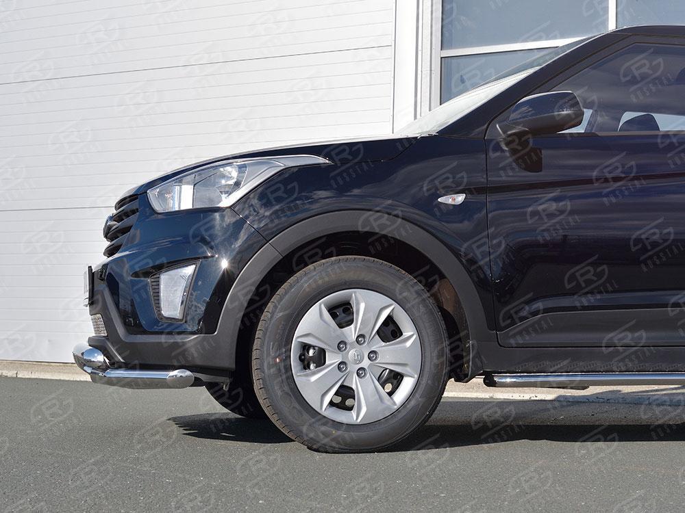 Защита переднего бампера d57/57 уголки с клыками для Hyundai Creta 2016, Slitkoff HCRZ-002420