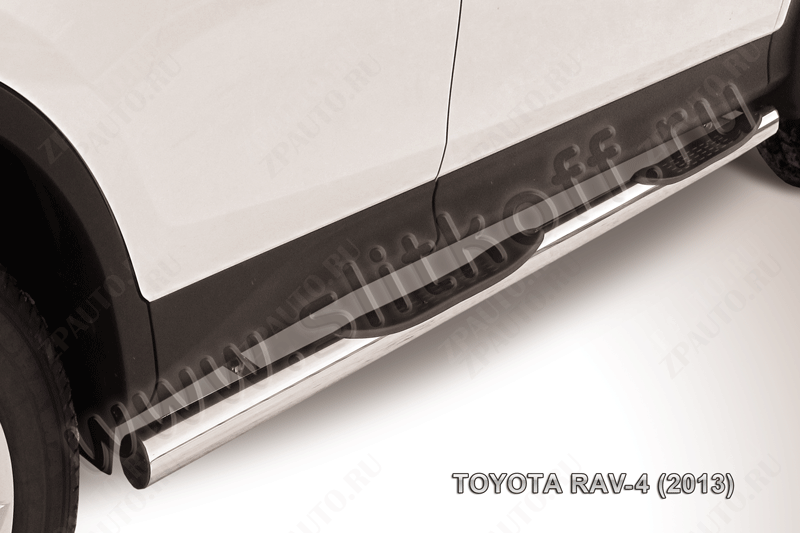 Защита порогов d76 с проступями Toyota Rav-4 (2012-2015) Black Edition, Slitkoff, арт. TR413-007BE