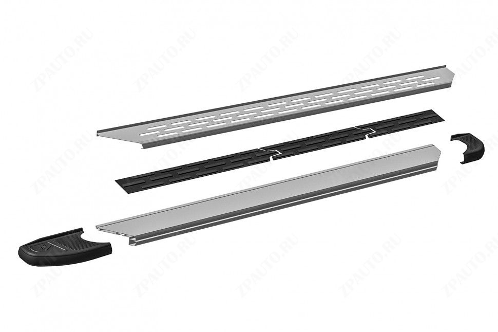 Пороги алюминиевые "Premium Silver" 2100 серебристые Lada Largus (2012-2021) , Slitkoff, арт. AL-LadLar010
