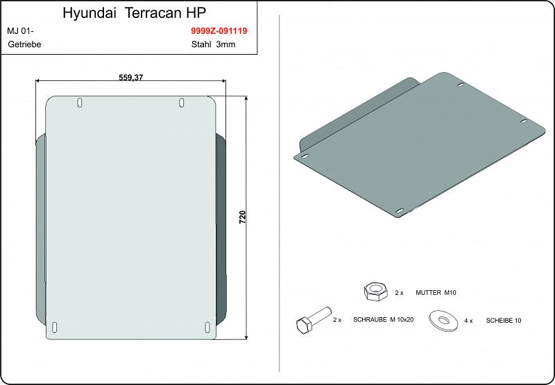 Защита КПП для HYUNDAI Terracan - для 0659  2001 - 2006, V-2,5 TD; 2,9 CRDI, Sheriff, алюминий 5 мм, арт. 10.0660