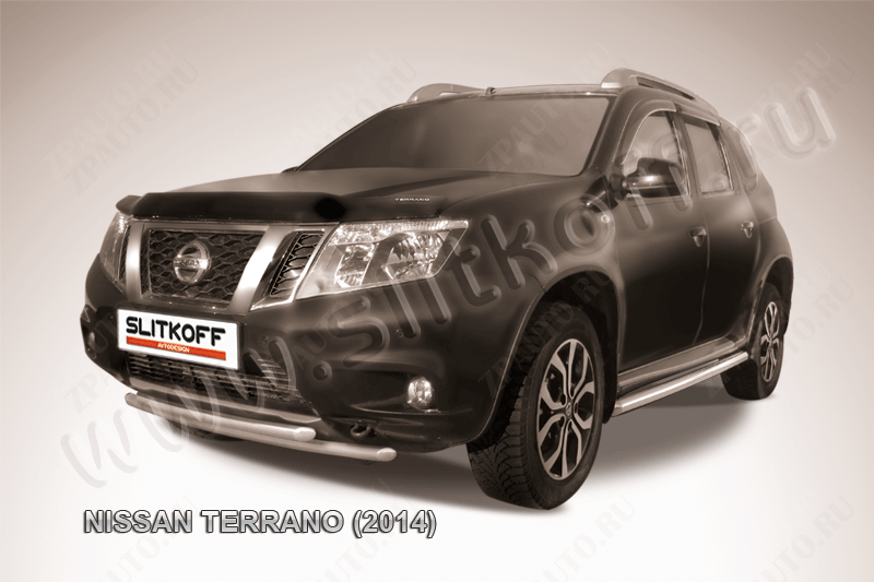 Защита переднего бампера d42+d42 двойная Nissan Terrano (2014-2023) Black Edition, Slitkoff, арт. NTER14-004BE