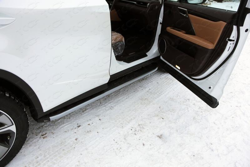 Пороги алюминиевые с пластиковой накладкой (карбон серебро) 1820 мм для автомобиля Lexus RX200t/RX300/RX350/RX450h (AL20) 2015- (кроме F-Sport) TCC Тюнинг арт. LEXRX200t15-10SL