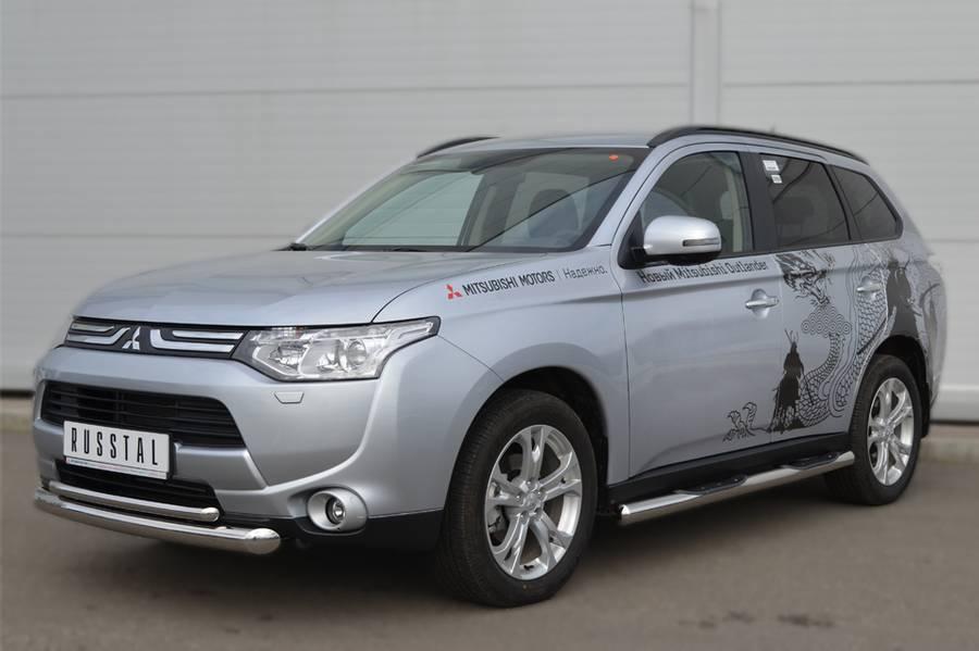 Пороги труба d76 с накладками вариант 3 для Mitsubishi Outlander 2012, Руссталь MRT-0010543