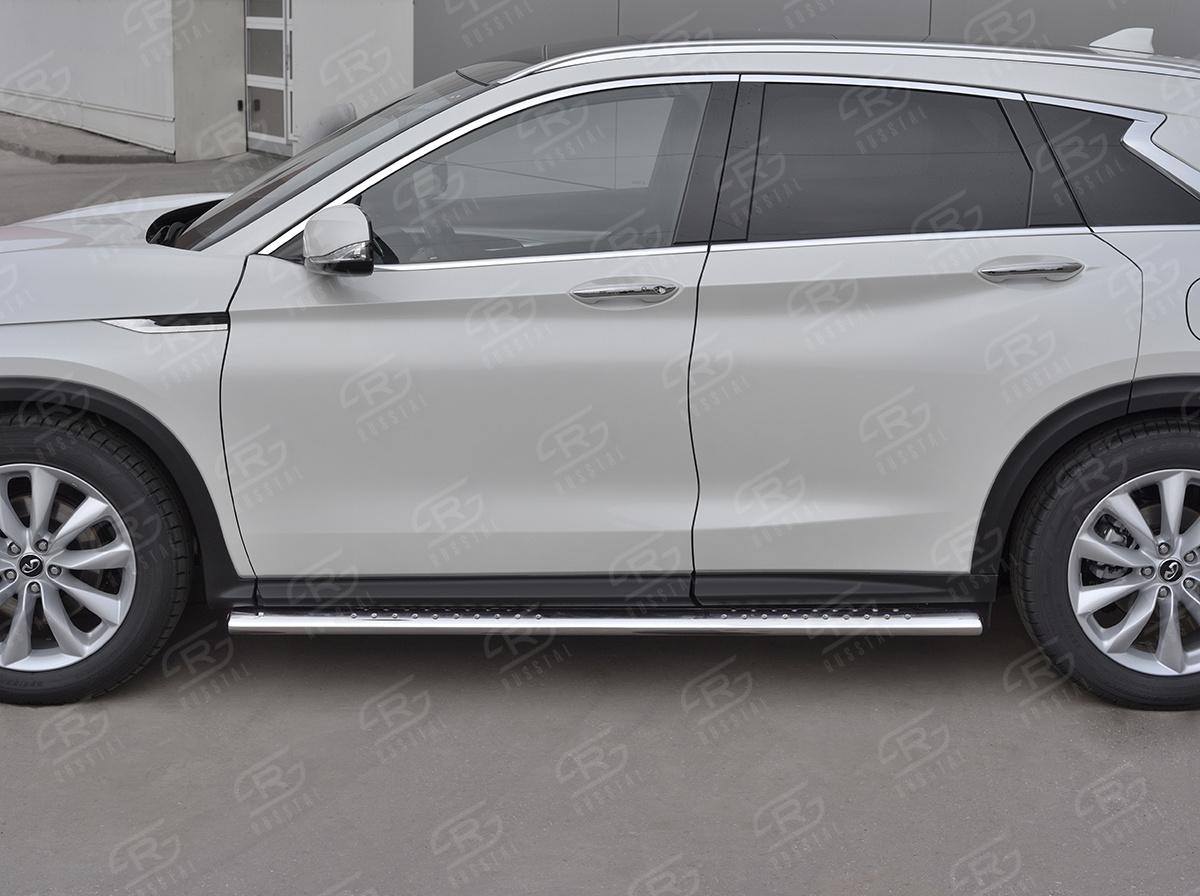 Пороги труба 120х60 овал с проступью для автомобиля Infiniti QX50 2018, Slitkoff IQX5O-003080