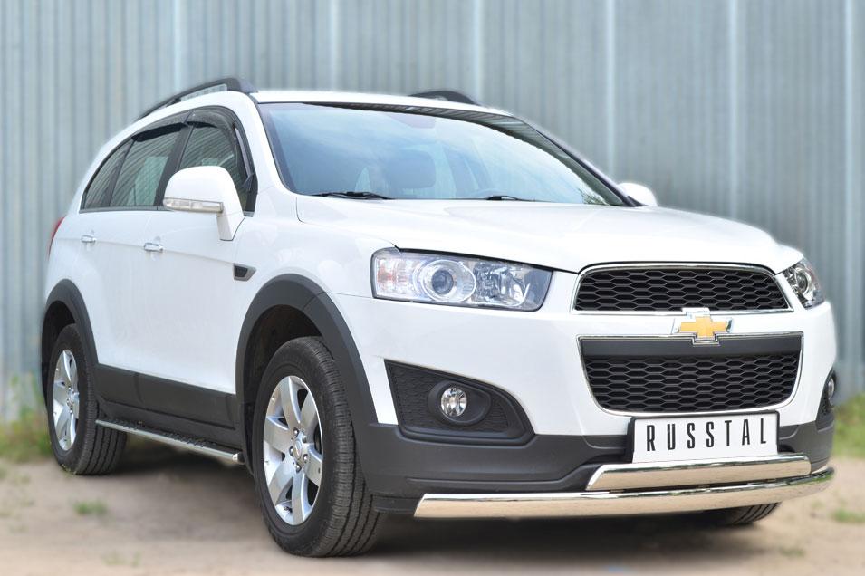 Пороги труба d75х42 овал с проступью для Chevrolet Captiva 2013, Slitkoff CAPO-001751
