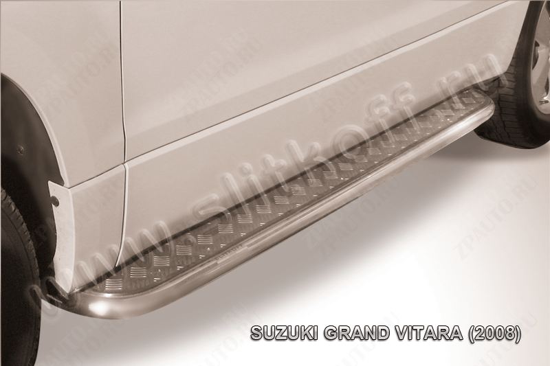 Защита порогов d42 с листом Suzuki Grand Vitara 3 doors (2008-2012) Black Edition, Slitkoff, арт. SGV3D08012BE