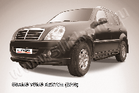 Защита переднего бампера d76+d57 двойная черная SsangYong Rexton (2006-2012) , Slitkoff, арт. SSR007B