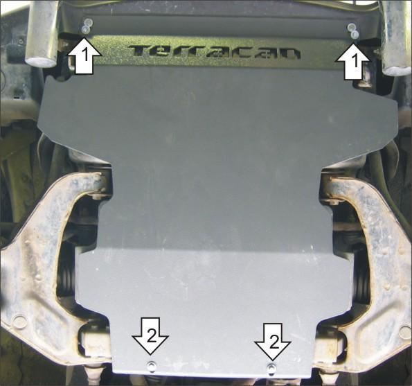 Защита стальная Мотодор (Двигатель, Передний дифференциал), 2 мм, Сталь для Hyundai Terracan 2001-2006 арт. 00920