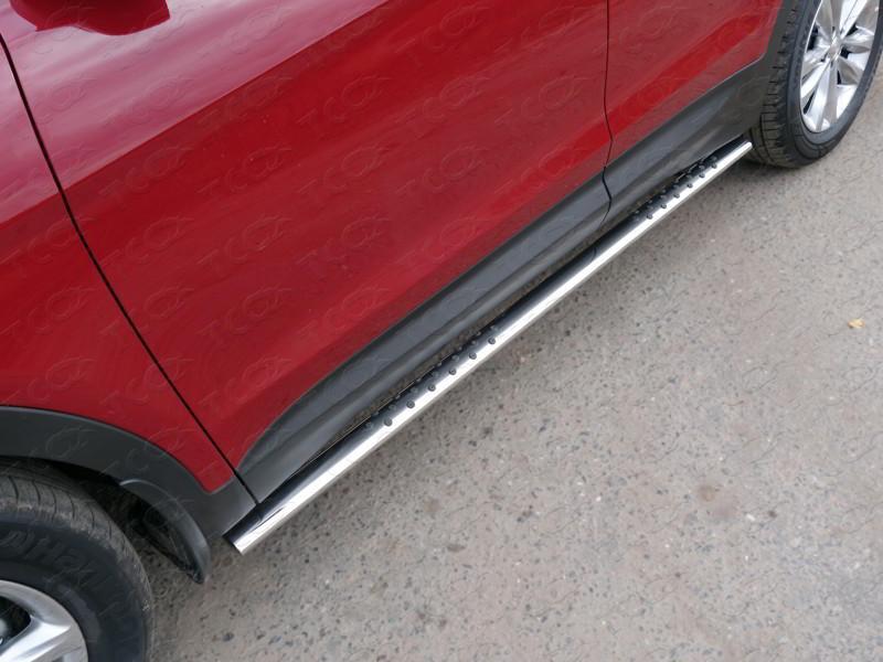 Пороги овальные с проступью 75х42 мм для автомобиля Hyundai Santa Fe Premium (DM) 2015-2018, TCC Тюнинг HYUNSF4WD15-12