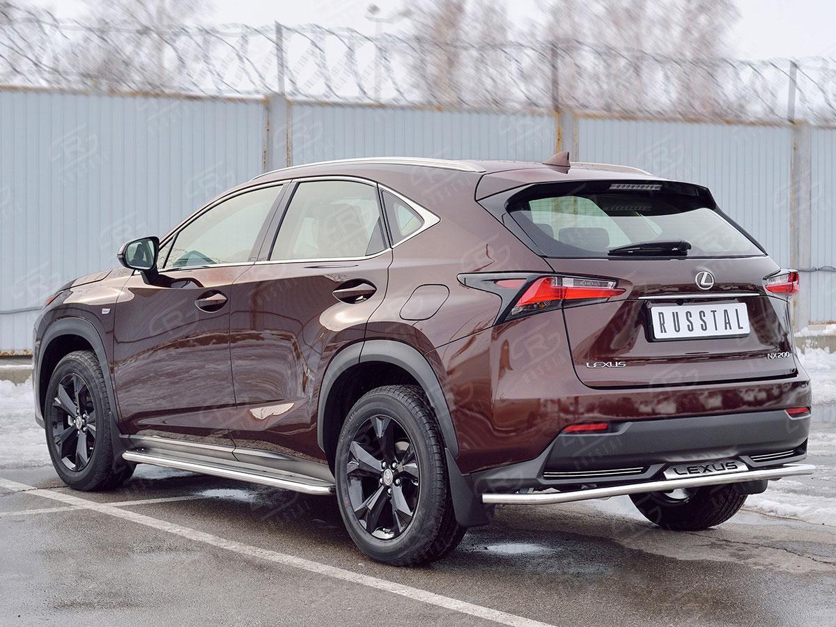 Защита заднего бампера d42 с надписью Lexus NX 2014, Slitkoff LNXZ-002583