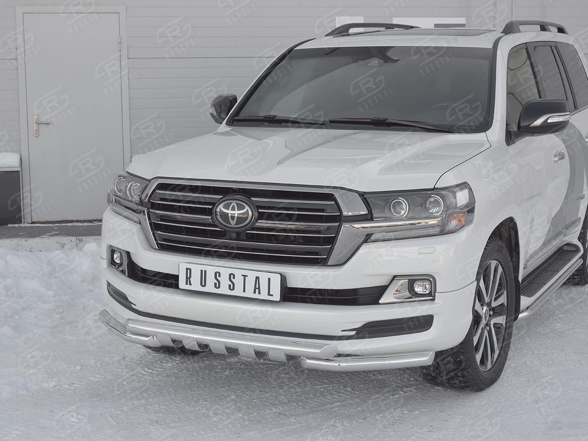 Защита переднего бампера d57/57 уголки с клыками на Toyota Land Cruiser 200 2017 Excalibur, Slitkoff TLCZ-002900