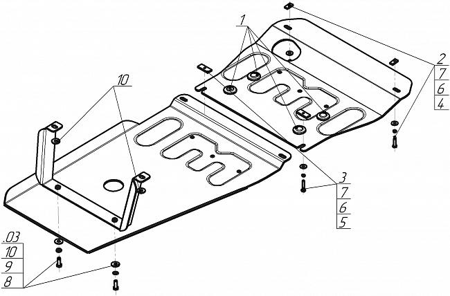 Защита алюминиевая Мотодор (Двигатель, Передний дифференциал, Коробка переключения передач, Радиатор, Раздаточная коробка), 5 мм, алюминий для Mercedes-benz Vito  2009-2014 арт. 31206