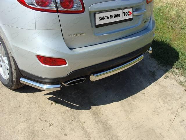 Защита задняя (центральная овальная) 75х42 мм для автомобиля Hyundai Santa Fe 2011-2012, TCC Тюнинг HYUNSF11-08