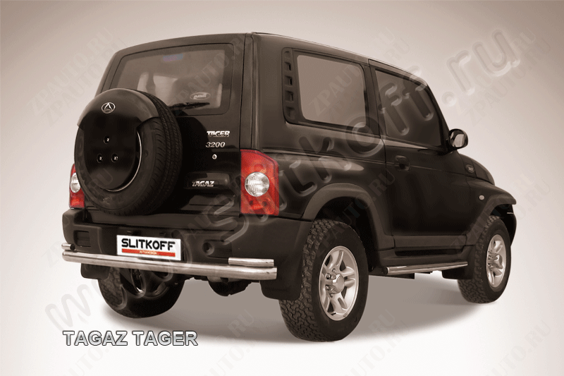 Защита заднего бампера d76+d42 двойная TAGAZ Tager (2008-2012) Black Edition, Slitkoff, арт. TAT012BE