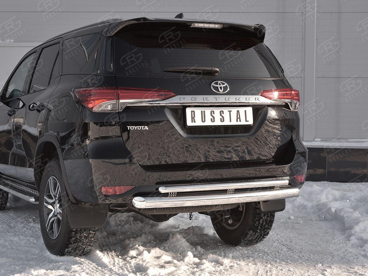 Защита заднего бампера d76/42 с декоративным пазом на Toyota Fortuner 2017, Slitkoff TFZ-002890