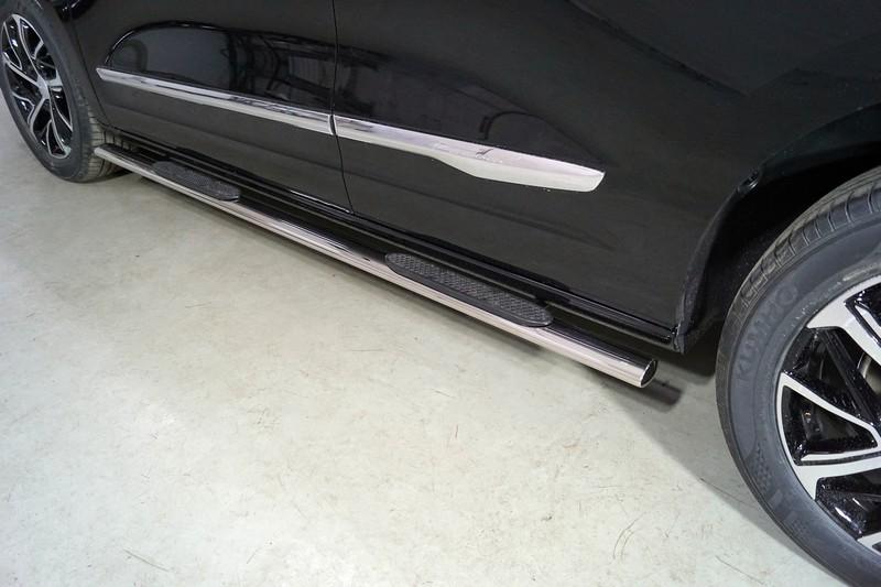 Пороги овальные с накладкой 75х42 мм для автомобиля HAVAL Jolion (1,5 л., 2WD) 2021- TCC Тюнинг арт. HAVJOL21-21