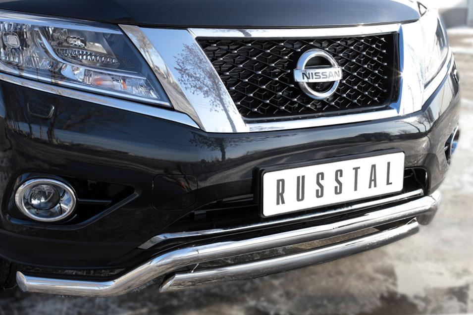 Защита переднего бампера d57 волна d75х42 для Nissan Pathfinder 2014, Slitkoff NPZ-002017