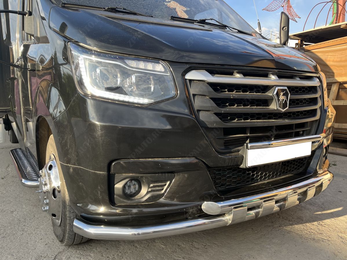 Защита переднего бампера с перемычками с подгибами для автомобиля ГАЗ ГАЗель Next NN 2014 арт. GZNXTNN.21.75-1