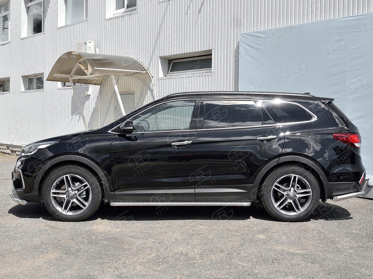 Пороги труба d42 с листом вариант 1 на Hyundai Santa Fe Grand 2016, Slitkoff HSFL-0027361