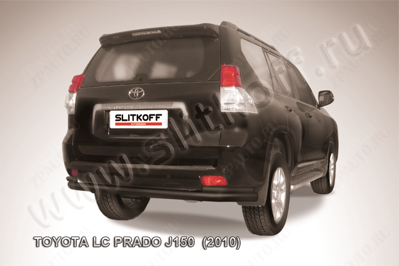 Защита заднего бампера d76+d42 двойная черная Toyota Land Cruiser Prado J150 (2009-2013) , Slitkoff, арт. TOP019B