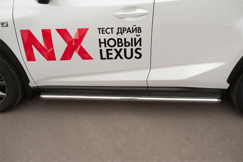 Пороги труба d42 с листом вариант 1 для Lexus NX 200t 2014 F Sport, Slitkoff LNXT-0021401