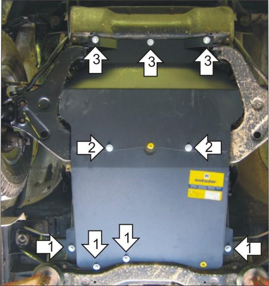 Защита стальная Мотодор (Двигатель, Коробка переключения передач), 3 мм, Сталь для Mitsubishi L 200 2004-2006 арт. 11317