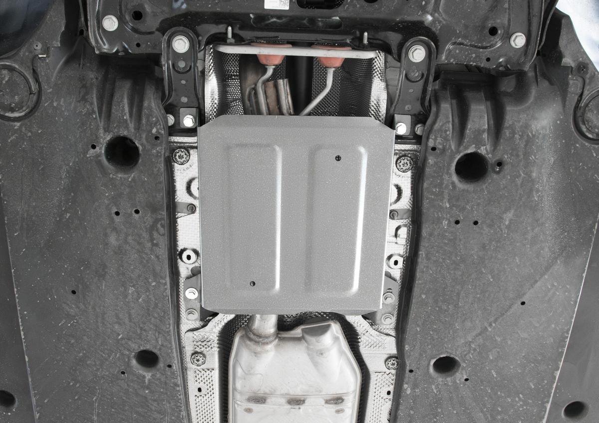 Защита заслонки системы выпуска ОГ Rival для Skoda Kodiaq 2017-н.в., штампованная, алюминий 3 мм, без крепежа, 3.5117.1