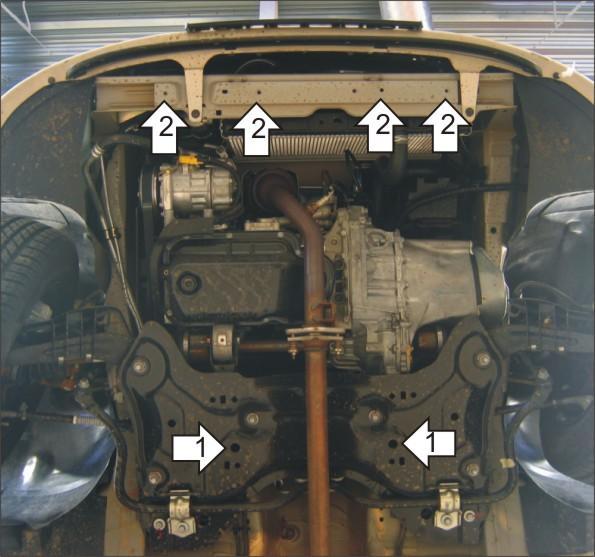 Защита стальная Мотодор (Двигатель, Коробка переключения передач), 2 мм, Сталь для Peugeot 206 Седан 2007-2012 арт. 01613