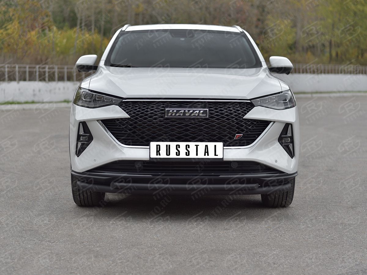 HAVAL F7X 4WD 2022- Защита переднего бампера d57 секции-d42 дуга black HF7XZ-004003CH