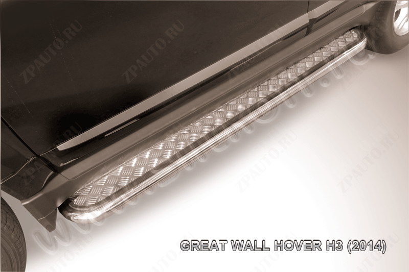 Защита порогов d57 с листом усиленная Great Wall Hover H3 (2014-2016) Black Edition, Slitkoff, арт. GWHNR-H3-006BE