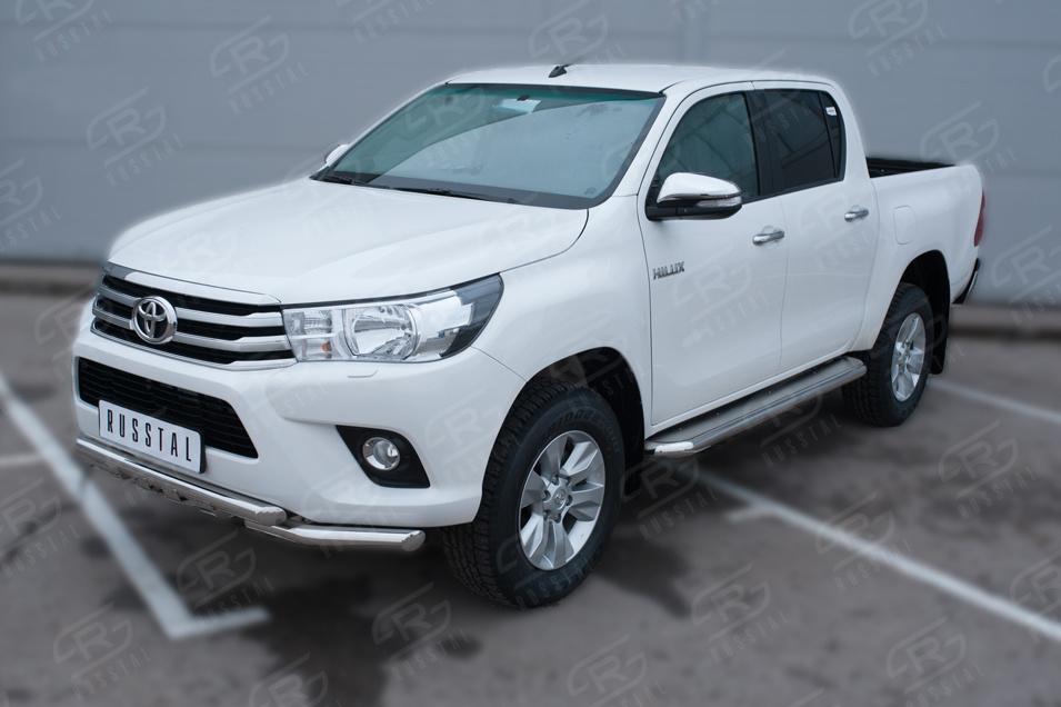 TOYOTA HILUX BLACK ONYX 2020- Пороги труба d57 с листом (Лист нерж,проф.нерж) (Вар.3) THBOL-0035143