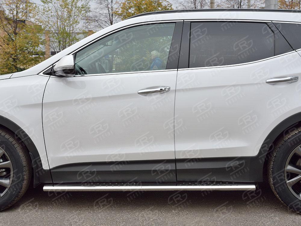 Пороги труба 120х60 овал с проступью для Hyundai Santa Fe 2015, Slitkoff HSFPO-002446