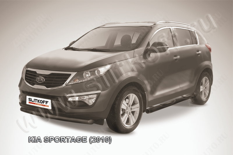 Защита переднего бампера d76 черная Kia Sportage (2010-2016) , Slitkoff, арт. KSP010-003B