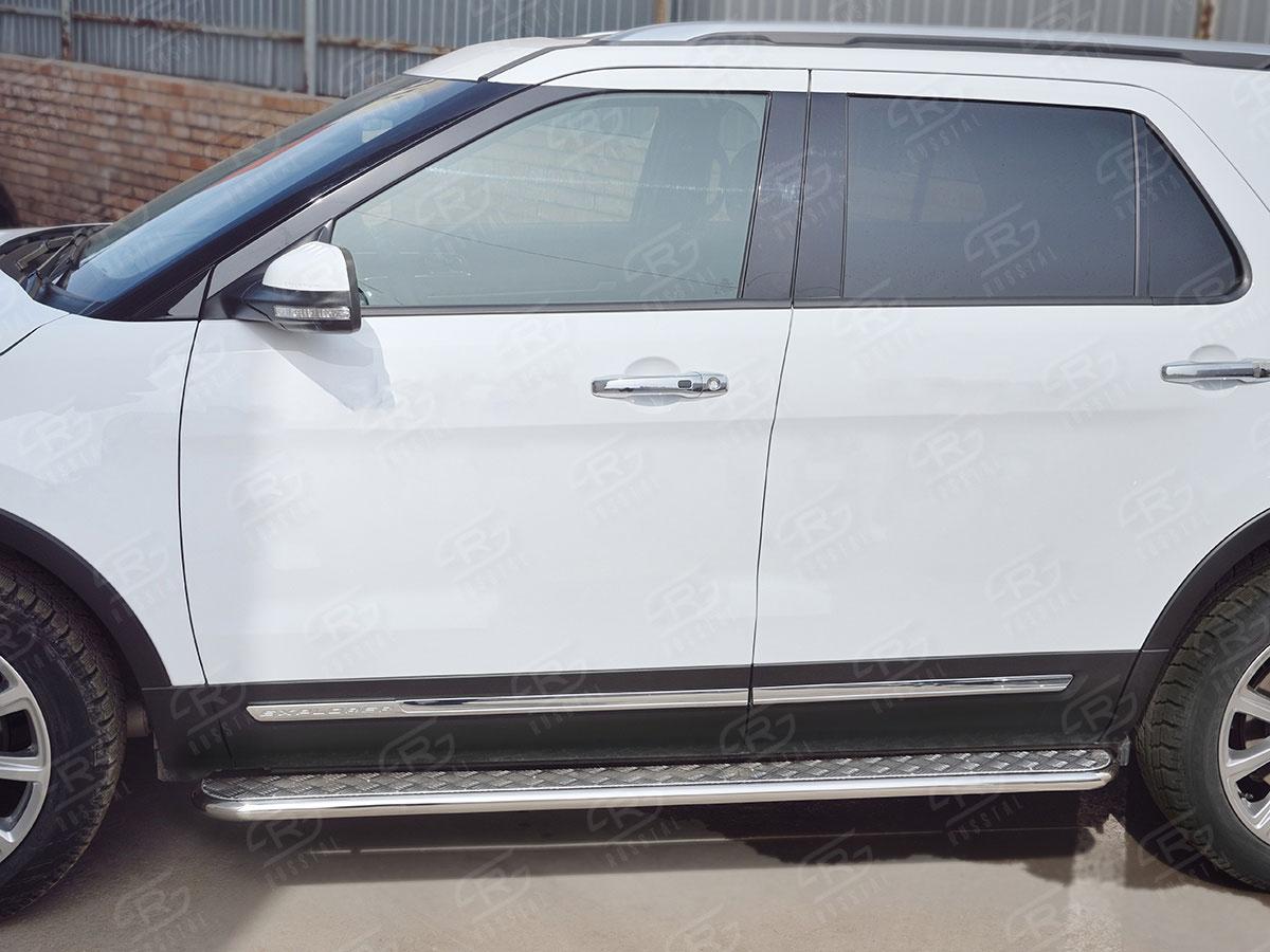 Пороги труба d42 с листом вариант 1 для Ford Explorer 2015, Slitkoff FEL-0026571