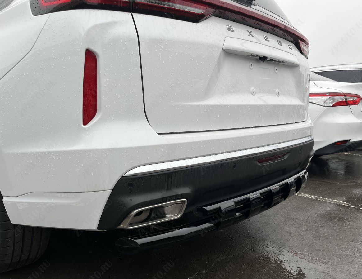 Защита заднего бампера двойная с перемычками с покрытием черный глянец для автомобиля CheryExeed VX 2022 арт. CHEVX.22.25-1