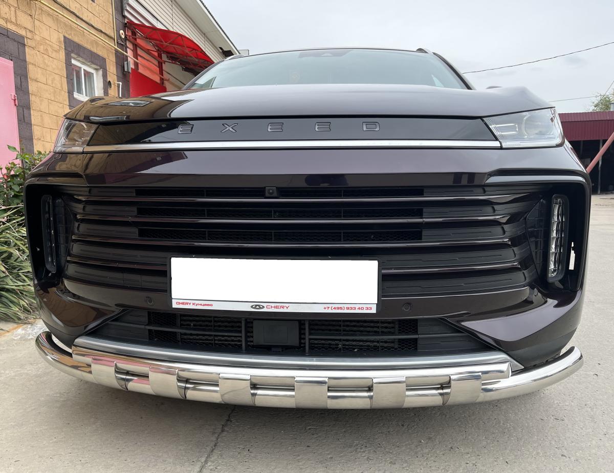 Защита переднего бампера двойная с перемычками для автомобиля CHERY CheryExeed TXL 2021 арт. CHETXL.21.75