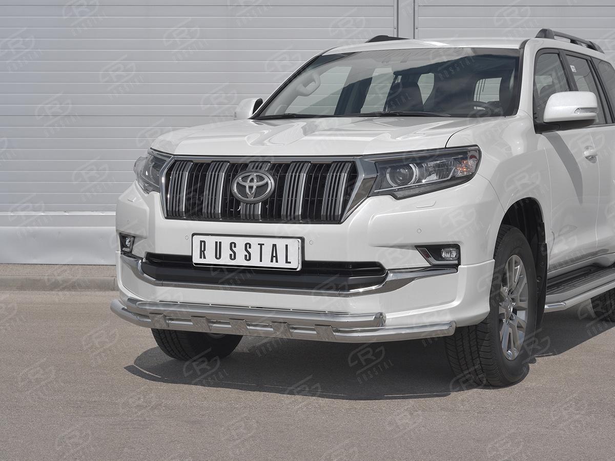 Защита переднего бампера d57 секции-d57 секции с декором для автомобиля Toyota Land Cruiser Prado 150 Style 2019, Slitkoff LCPZ-003299