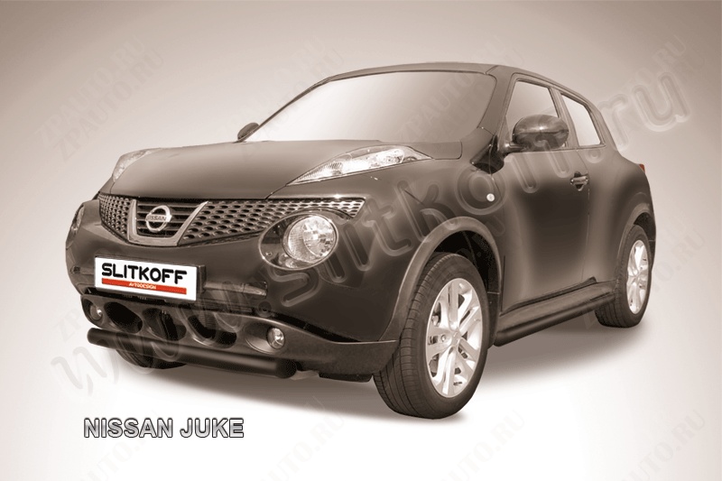Защита переднего бампера d57 короткая черная Nissan Juke 4WD (2010-2014) , Slitkoff, арт. NJ4WD-002B