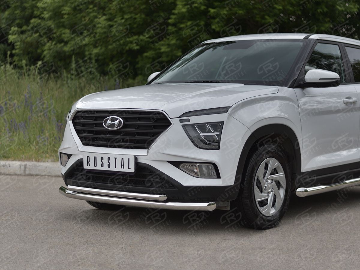 HYUNDAI CRETA 2021- Защита переднего бампера d57 секции-d42 дуга HCRZ-003818