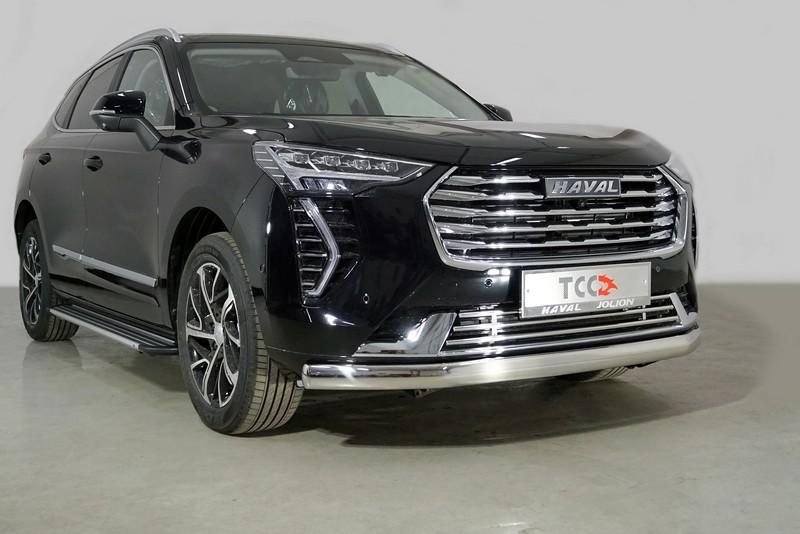Защита передняя нижняя (овальная) 75х42 мм для автомобиля HAVAL Jolion (1,5 л., 2WD) 2021-(кроме комплектации Comfort) TCC Тюнинг арт. HAVJOL21-19