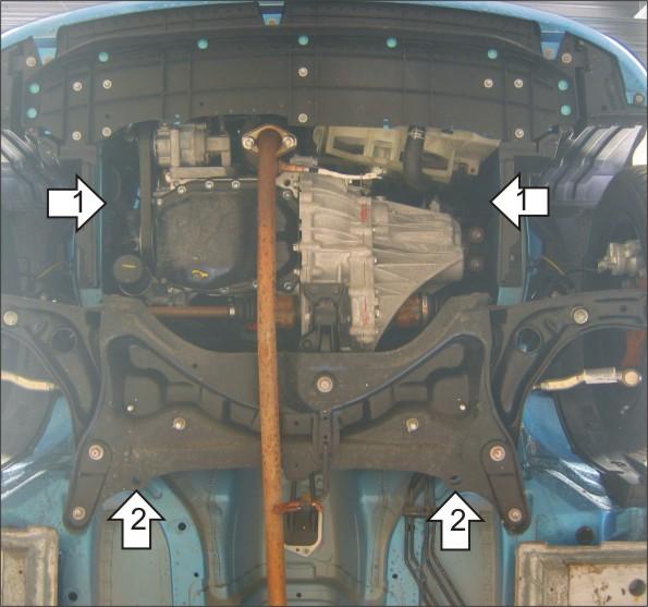 Защита стальная Мотодор (Двигатель, Коробка переключения передач), 2 мм, Сталь для Peugeot 107 2005-2009 арт. 01610