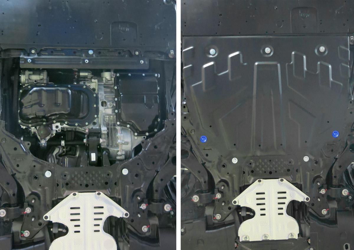 Защита картера и КПП Rival (увеличенная) для Mazda 3 BM 2013-2018, сталь 1.8 мм, с крепежом, штампованная, 111.3817.1