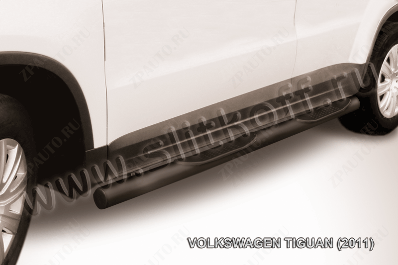Защита порогов d76 с проступями черная Volkswagen Tiguan (2011-2016) , Slitkoff, арт. VWTIG-005B