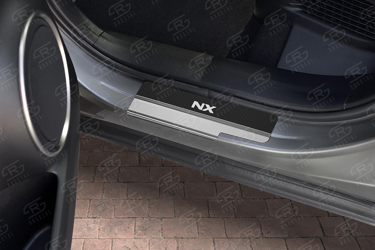 Накладки на пороги RUSSTAL (нерж., карбон, надпись) LEXNX14-06 для LEXUS NX (not F-Sport) 2014-2017