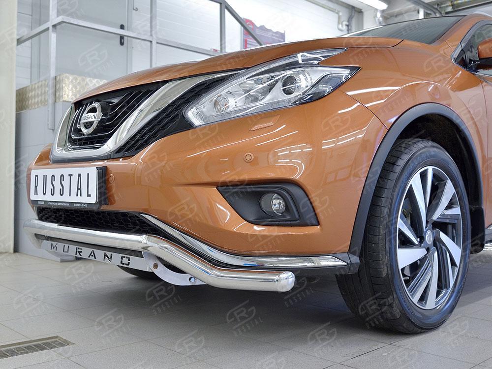 Защита переднего бампера d57 волна с надписью для Nissan Murano 2016, Slitkoff NMUZ-002400