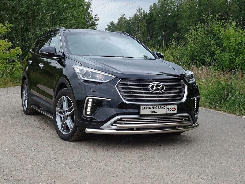 Защита передняя нижняя (двойная) 60,3/42,4 мм для автомобиля Hyundai Santa Fe Grand 2016-, TCC Тюнинг HYUNSFGR16-05